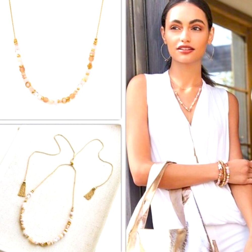 Stella & Dot | Blush Glass & Vintage Gold Versatile Anda Intention Neckl…
